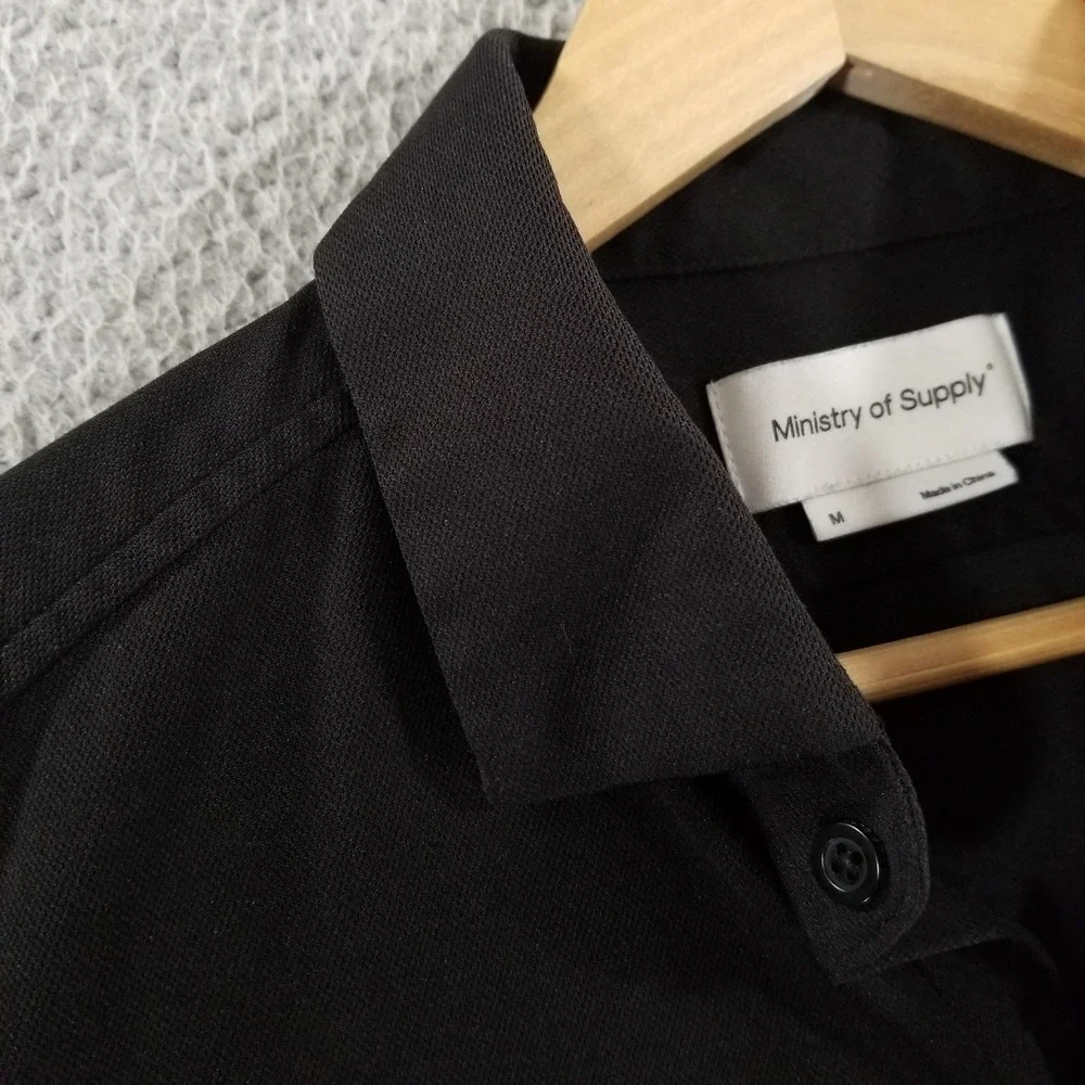 Ministry Of Supply Shirt Mens Medium Black Performance Knit Button Long Sleeve